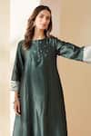 Mushio_Green Chanderi, Cotton, Silk, Tissue Royal Hand Embellished Nazneen Kurta Set _Online_at_Aza_Fashions