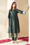 Shop_Mushio_Green Chanderi, Cotton, Silk, Tissue Royal Hand Embellished Nazneen Kurta Set _Online_at_Aza_Fashions
