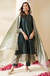 Mushio_Green Chanderi, Cotton, Silk, Tissue Royal Hand Embellished Nazneen Kurta Set _at_Aza_Fashions