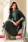 Buy_Mushio_Green Chanderi, Cotton, Silk, Tissue Royal Hand Embellished Nazneen Kurta Set 