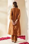 Shop_Mushio_Brown Chanderi, Cotton, Silk, Tissue, Kota Hand Embellished Zohra Kurta Set _at_Aza_Fashions