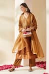 Buy_Mushio_Brown Chanderi, Cotton, Silk, Tissue, Kota Hand Embellished Zohra Kurta Set _Online_at_Aza_Fashions