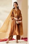 Buy_Mushio_Brown Chanderi, Cotton, Silk, Tissue, Kota Hand Embellished Zohra Kurta Set _at_Aza_Fashions