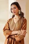 Mushio_Brown Chanderi, Cotton, Silk, Tissue, Kota Hand Embellished Zohra Kurta Set _at_Aza_Fashions