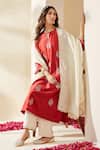 Buy_Mushio_Red Chanderi, Cotton, Silk, Tissue Embroidery, Tassels Keyhole Dilruba Kurta Set _Online_at_Aza_Fashions