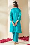 Shop_Mushio_Teal Chanderi, Cotton, Silk, Tissue Turquoise Organza Ruksaar Kurta Set _at_Aza_Fashions