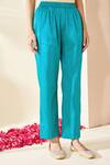 Mushio_Teal Chanderi, Cotton, Silk, Tissue Turquoise Organza Ruksaar Kurta Set _Online_at_Aza_Fashions