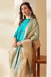 Buy_Mushio_Teal Chanderi, Cotton, Silk, Tissue Turquoise Organza Ruksaar Kurta Set 