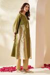 Mushio_Green Chanderi Silk, Cotton, Silk, Tissue Embroidery Olive Mehreen Kurta Set _Online_at_Aza_Fashions