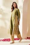 Buy_Mushio_Green Chanderi Silk, Cotton, Silk, Tissue Embroidery Olive Mehreen Kurta Set _Online_at_Aza_Fashions