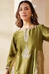 Shop_Mushio_Green Chanderi Silk, Cotton, Silk, Tissue Embroidery Olive Mehreen Kurta Set _Online_at_Aza_Fashions
