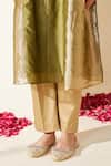 Mushio_Green Chanderi Silk, Cotton, Silk, Tissue Embroidery Olive Mehreen Kurta Set _at_Aza_Fashions