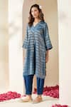 Buy_Mushio_Blue Chanderi, Crepe Zari Stripe Embellished Pranita Kurta And Pant Set _at_Aza_Fashions