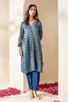 Mushio_Blue Chanderi, Crepe Zari Stripe Embellished Pranita Kurta And Pant Set _Online_at_Aza_Fashions