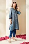 Buy_Mushio_Blue Chanderi, Crepe Zari Stripe Embellished Pranita Kurta And Pant Set _Online_at_Aza_Fashions