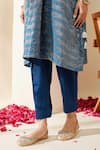 Mushio_Blue Chanderi, Crepe Zari Stripe Embellished Pranita Kurta And Pant Set _at_Aza_Fashions