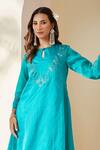 Buy_Mushio_Blue Chanderi, Cotton, Silk Turquoise Organza Ruksaar Kurta And Pant Set _Online_at_Aza_Fashions