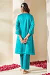 Shop_Mushio_Blue Chanderi, Cotton, Silk Turquoise Organza Ruksaar Kurta And Pant Set _at_Aza_Fashions