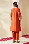 Shop_Mushio_Orange Chanderi, Cotton, Silk Embroidery Keyhole Neck Svara Kurta And Pant Set _at_Aza_Fashions