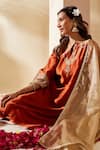 Shop_Mushio_Orange Chanderi, Cotton, Silk Embroidery Keyhole Neck Svara Kurta And Pant Set _Online_at_Aza_Fashions