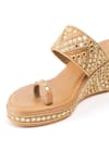 Buy_Preet Kaur_Beige Embroidery, Mirrors, Beads Zareen Hand Wedges _Online_at_Aza_Fashions