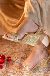 Shop_Preet Kaur_Gold Embroidery, Mirrors, Stones Zariyah Hand Wedges _Online_at_Aza_Fashions