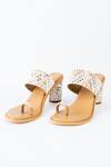Buy_Preet Kaur_Cream Mirrors, Beads Safaa Embroidered Block Heels _at_Aza_Fashions