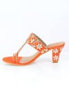 Preet Kaur_Orange Embroidery, Mirrors, Zari Ambar Sheesha Kolhapuri Heels _Online_at_Aza_Fashions