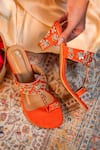 Shop_Preet Kaur_Orange Embroidery, Mirrors, Zari Ambar Sheesha Kolhapuri Heels _Online_at_Aza_Fashions
