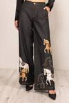 Shop_RANNA GILL_Black Denim Applique, Embroidery Fable Wide Leg Jeans_at_Aza_Fashions
