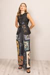 Buy_RANNA GILL_Black Denim Embroidery, Crystals V-neck Aster Sleeveless Waist Coat_Online_at_Aza_Fashions