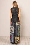 Shop_RANNA GILL_Black Denim Embroidery, Crystals V-neck Aster Sleeveless Waist Coat_Online_at_Aza_Fashions