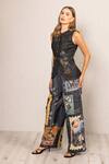 RANNA GILL_Black Denim Embroidery, Crystals V-neck Aster Sleeveless Waist Coat_at_Aza_Fashions