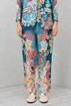 Shop_RANNA GILL_Blue Linen, Viscose Oranta Rara Printed Pant_Online_at_Aza_Fashions