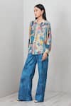 Buy_RANNA GILL_Multi Color Modal, Satin Embroidery Collared Dorelle Baroque Print Shirt_at_Aza_Fashions