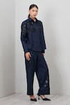 Buy RANNA GILL Navy Applique, Embroidery, Sequins Collared Aster Button Down Shirt at Aza Fashions Buy_RANNA GILL_Navy Applique, Embroidery, Sequins Collared Aster Button Down Shirt_at_Aza_Fashions