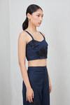 RANNA GILL_Navy Cotton, Twill Applique, Embroidery, Sequins Sweetheart Neck Tammie Bustier_Online_at_Aza_Fashions