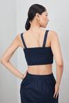 Shop_RANNA GILL_Navy Cotton, Twill Applique, Embroidery, Sequins Sweetheart Neck Tammie Bustier_at_Aza_Fashions