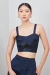 Buy_RANNA GILL_Navy Cotton, Twill Applique, Embroidery, Sequins Sweetheart Neck Tammie Bustier_at_Aza_Fashions