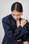 Buy_RANNA GILL_Navy Applique, Sequins V-neck Amara Oversized Embroidered Jacket