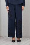 RANNA GILL_Navy Applique, Sequins Tara High Waisted Embroidered Pant_Online_at_Aza_Fashions