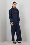 Buy_RANNA GILL_Navy Applique, Sequins Tara High Waisted Embroidered Pant_at_Aza_Fashions