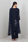 Shop_RANNA GILL_Navy Crinkle Embroidery, Sequins V-neck Tara Kurta Set_at_Aza_Fashions