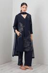 Buy_RANNA GILL_Navy Crinkle Embroidery, Sequins V-neck Tara Kurta Set_at_Aza_Fashions
