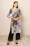 Buy_RANNA GILL_Black Georgette Sequins V-neck Iver Floral Print Tunic And Dupatta Set_at_Aza_Fashions