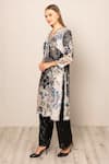 RANNA GILL_Black Georgette Sequins V-neck Iver Floral Print Tunic And Dupatta Set_Online_at_Aza_Fashions