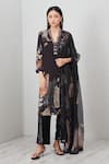 Buy_RANNA GILL_Black Crepe, Crinkle Mirrors V-neck Virelle Printed Tunic And Dupatta Set_at_Aza_Fashions