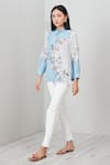 RANNA GILL_Sky Blue Georgette Embroidery, Sequins Collared, Split Florensa Floral Top_Online_at_Aza_Fashions
