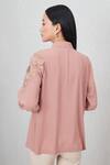 Shop_RANNA GILL_Pink Georgette Applique, Embroidery Collared Renne Top_at_Aza_Fashions