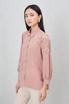 RANNA GILL_Pink Georgette Applique, Embroidery Collared Renne Top_Online_at_Aza_Fashions
